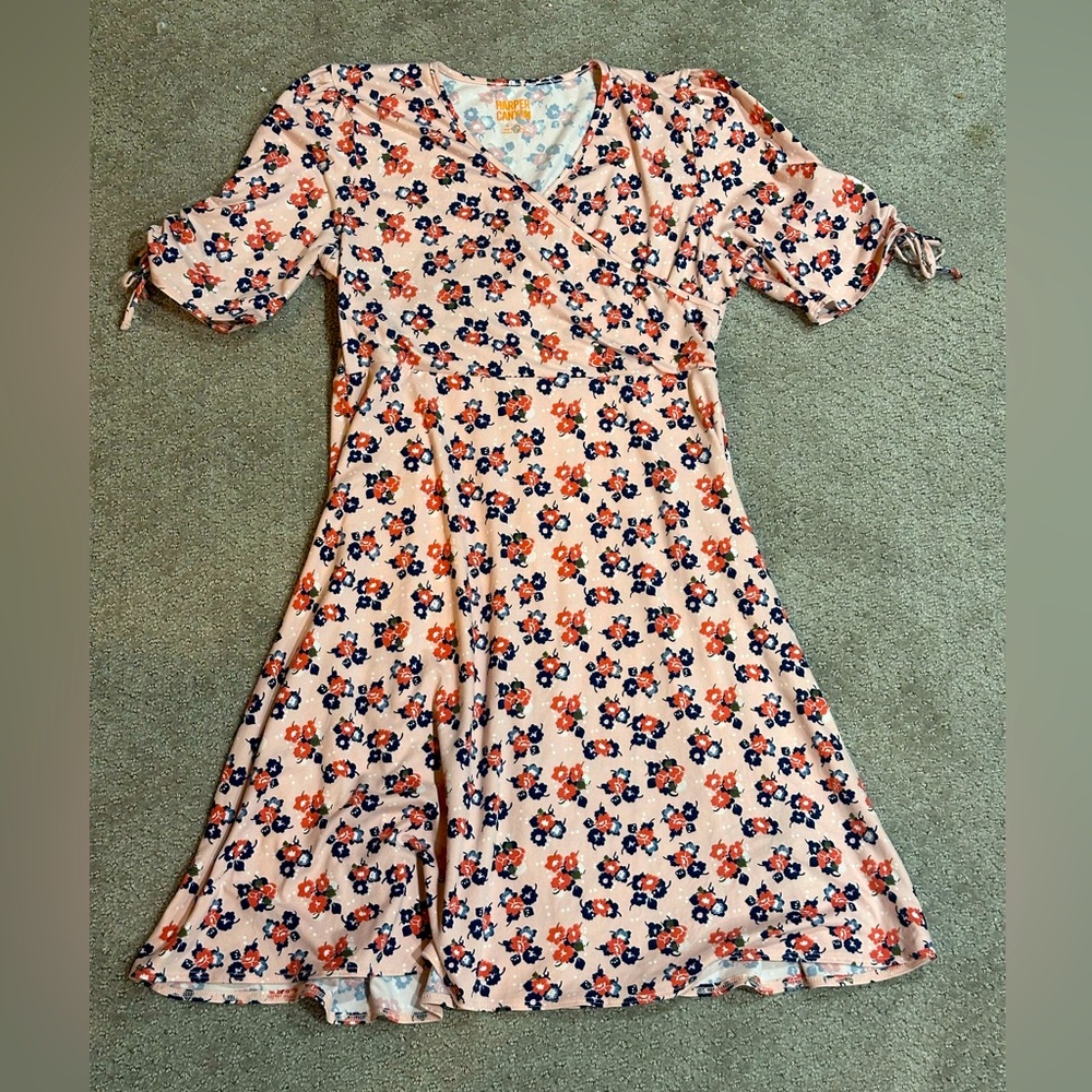 Harper Canyon Floral Print Wrap Top Dress girls XL 14/16